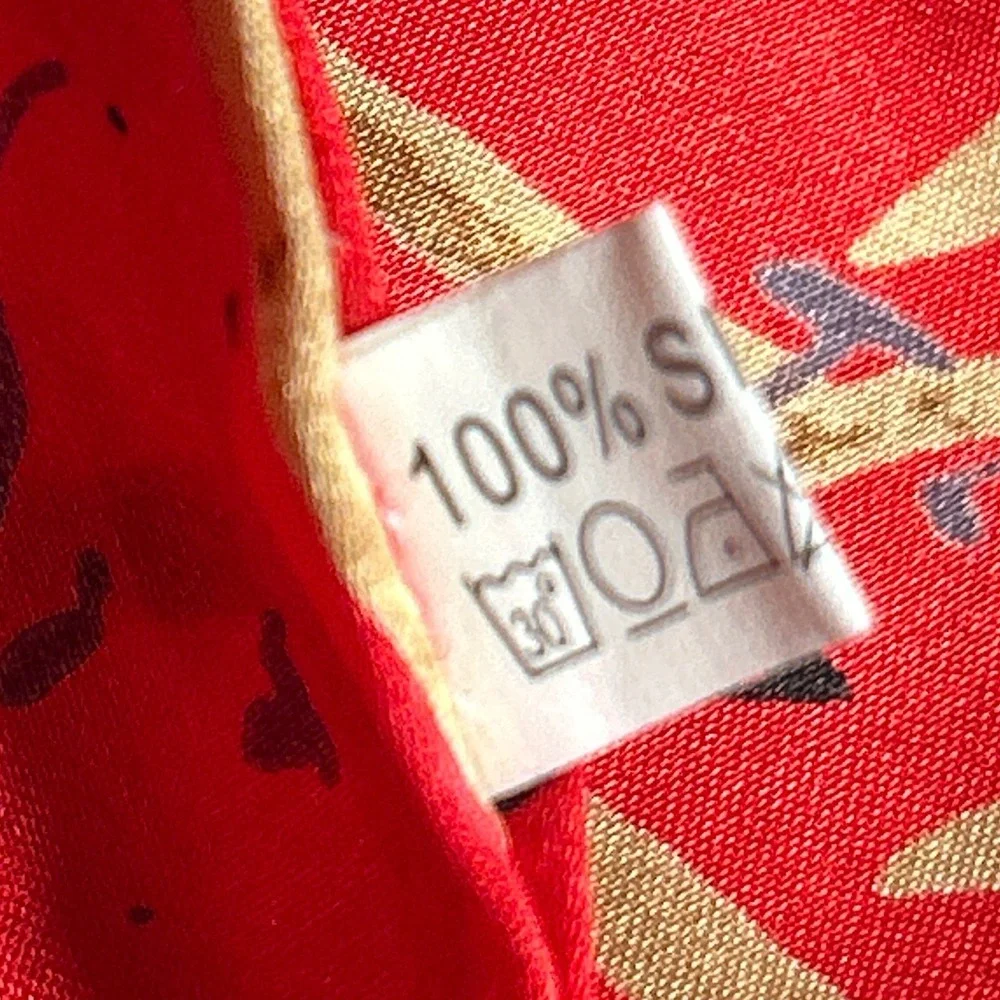 Bamboo Calligraphy Print‎ 100% Silk Fringe Wrap Scarf Red Gold Black 58